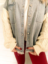 Load image into Gallery viewer, Gonna Go Far Denim Jacket with Cable-Knit Sleeves
