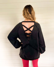Load image into Gallery viewer, Midnight Rain Black Criss-Cross Back French Terry Sweatshirt
