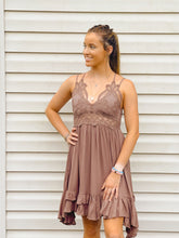Load image into Gallery viewer, Happy Hour Lace Dress in Mocha
