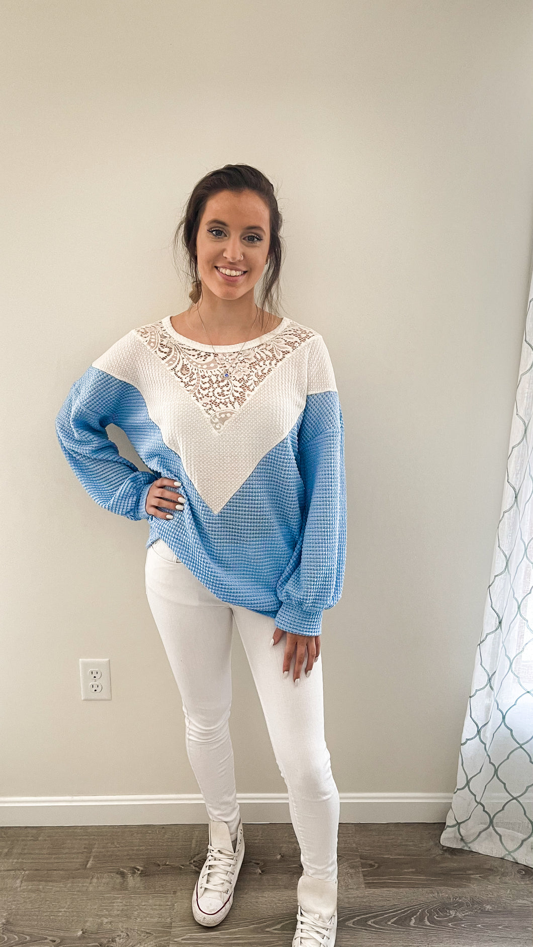 Forget-Me-Not Waffle Knit With Lace Details