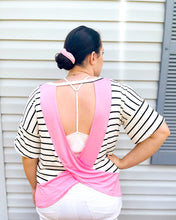 Load image into Gallery viewer, Pop Of Pink Striped Flutter Sleeve  Open-Back Top
