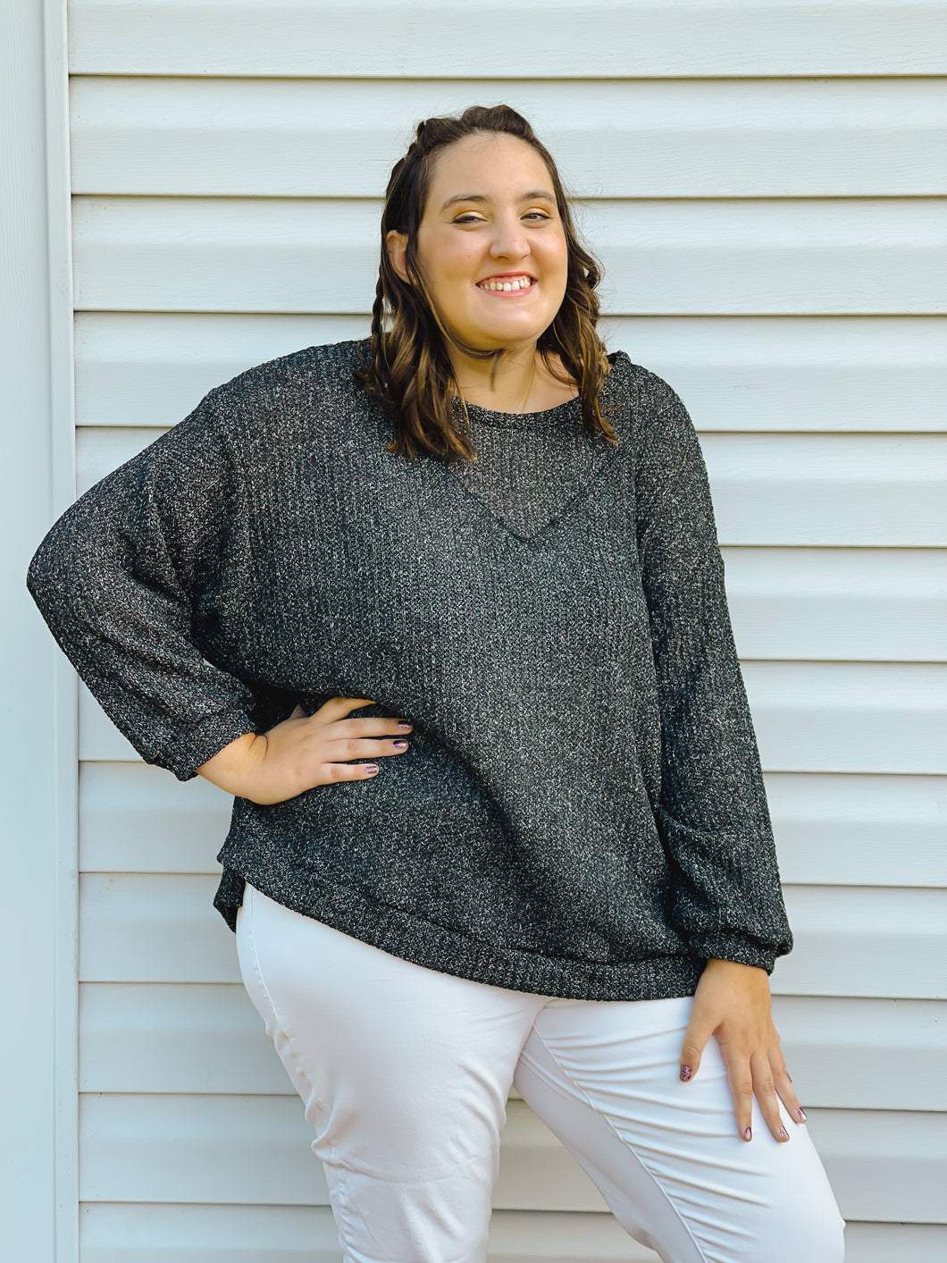 Better Together Charcoal Bubble-Sleeve Sweater