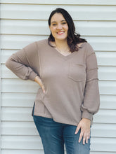 Load image into Gallery viewer, Cider Sippin&#39; Waffle Knit Sweater In Mocha
