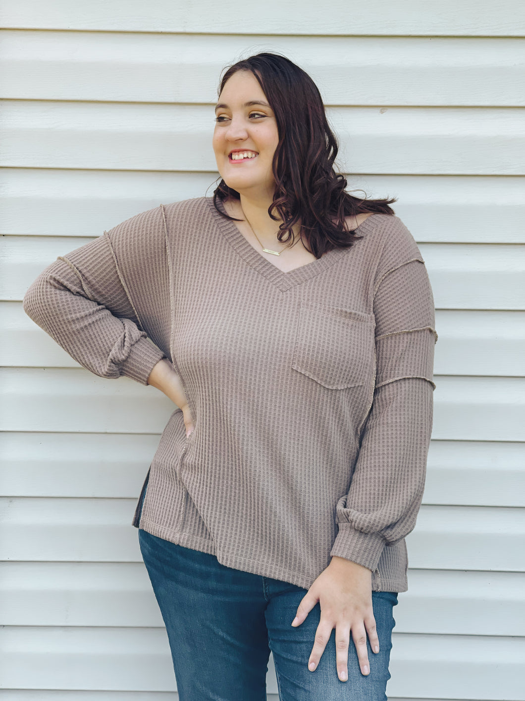Cider Sippin' Waffle Knit Sweater In Mocha