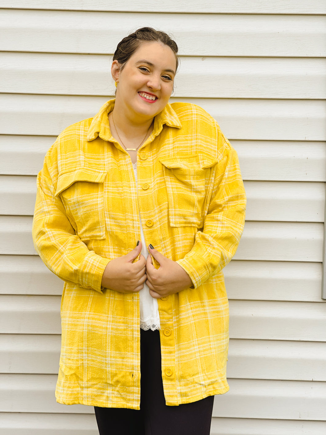 Sunflower Gold Plaid Loose-Fit Shacket