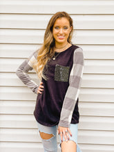 Load image into Gallery viewer, Snow Day Buffalo Plaid Knit Top With Glitter Accent
