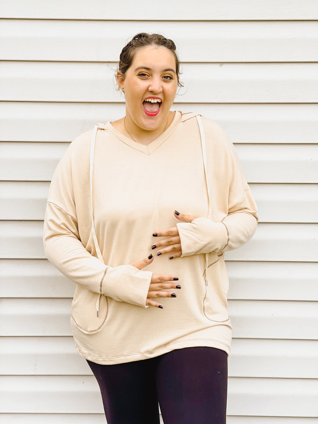 Inside Scoop Taupe Hoodie With Thumb-Holes and Pockets